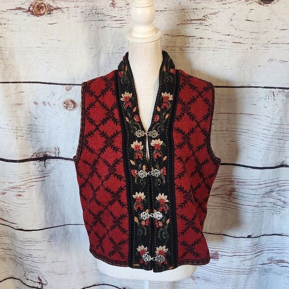 Icelandic Design Nordic Embroidered Wool Sweater Vest Size Large - Picture 1 of 6